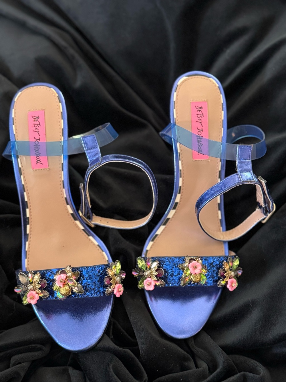 Betsey Johnson Alyna - Flower Embellished Electric Blue Glitter Heels